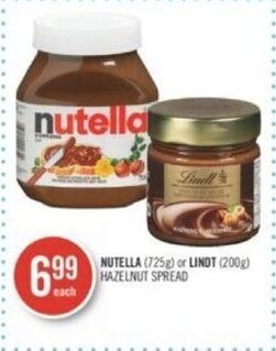 Shoppers Drug Mart NUTELLA (725g) or LINDT (200g) HAZELNUT SPREAD offer