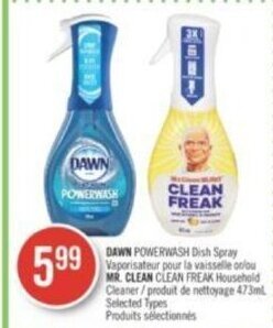 Shoppers Drug Mart DAWN POWERWASH Dish Spray or MR. CLEAN CLEAN FREAK Household Cleaner 473ml. offer