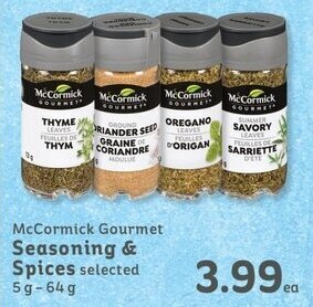 IGA McCormick Gourmet Seasoning & Spices selected 5g-64g offer