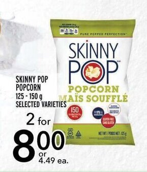 Metro SKINNY POP POPCORN 125-150 g offer