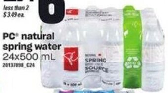 Loblaws PC natural spring water 24x500 mL offer