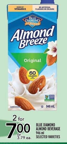 Metro BLUE DIAMOND ALMOND BEVERAGE 946 ml SELECTED VARIETIES offer