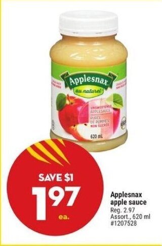 Giant Tiger Applesnax apple sauce., 620 ml offer