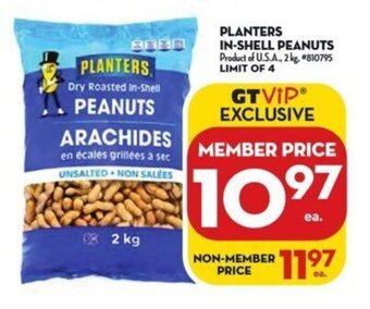 Giant Tiger PLANTERS IN-SHELL PEANUTS Product of U.S.A., 2 kg, LIMIT OF 4 offer