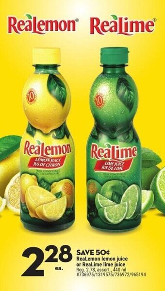 Giant Tiger ReaLemon lemon juice or ReaLime lime juice ., 440 ml offer