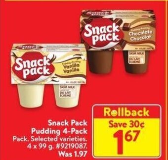 Walmart Snack Pack Pudding 4-Pack offer