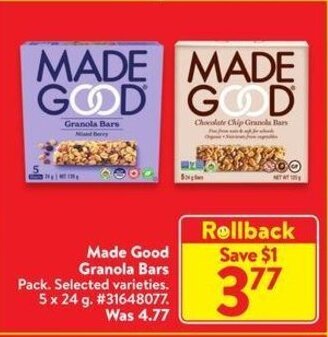 Walmart Made Good Granola Bars offer