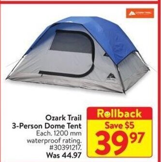 Walmart Ozark Trail 3-Person Dome Tent offer