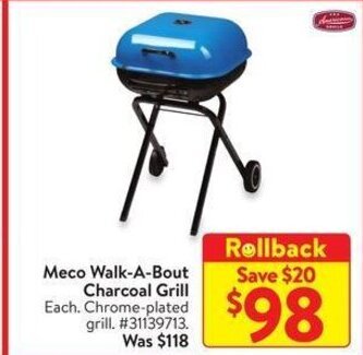 Walmart Meco Walk-A-Bout Charcoal Grill offer