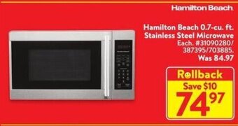Walmart Hamilton Beach 0.7-cu. ft. Stainless Steel Microwave offer