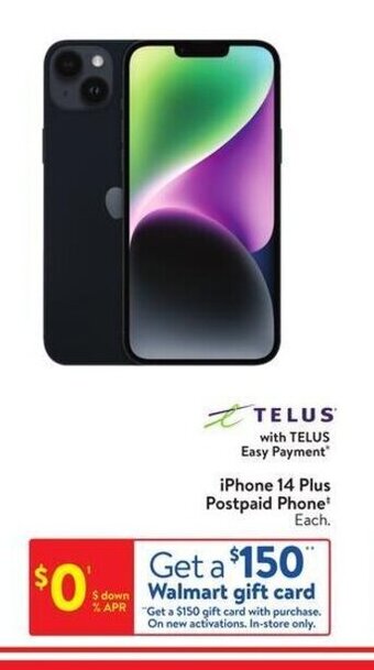 Walmart TELUS iPhone 14 Plus Postpaid Phone offer