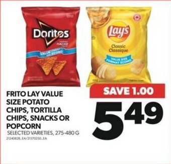 Real Canadian Superstore FRITO LAY VALUE SIZE POTATO CHIPS, TORTILLA CHIPS, SNACKS OR POPCORN offer