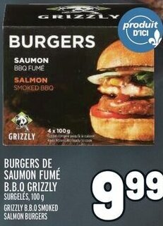 Metro BURGERS DE SAUMON FUMÉ B.B.O GRIZZLY SURGELES, 100 g offer