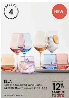 Stokes Ella sets of 4 coloured wine glass offer