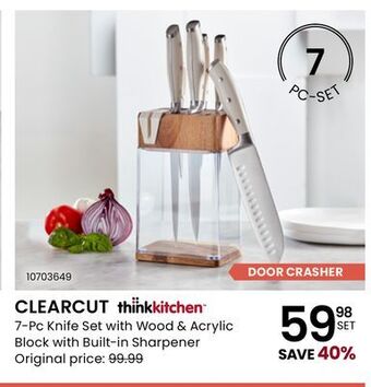 Stokes Clearcut 7-pc knife set with wood acrylic block with built-in sharpener offer