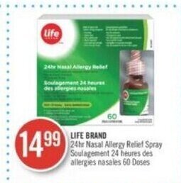 Shoppers Drug Mart LIFE BRAND 24hr Nasal Allergy Relief Spray 60 Doses offer