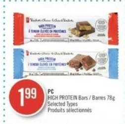 Shoppers Drug Mart PC HIGH PROTEIN Bars/Barres 78g offer