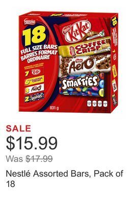 Costco Nestlé assorted bars, pack of 18 offer