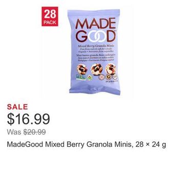 Costco Madegood mixed berry granola minis, 28 × 24 g offer