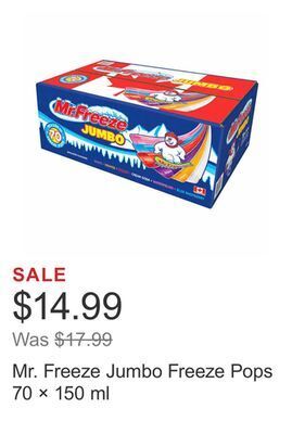 Costco Mr. freeze jumbo freeze pops 70 × 150 ml offer