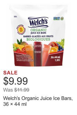 Costco Welch's organic juice ice bars, 36 × 44 ml offer