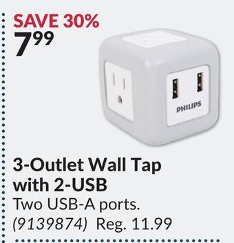 Princess Auto 3-outlet wall tap with 2-usb offer