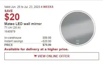 Costco Mateo LED wall mirror offer