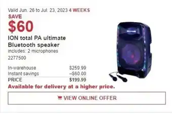 Costco ION total PA ultimate Bluetooth speaker offer