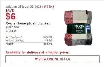 Costco Roots Home plush blanket offer