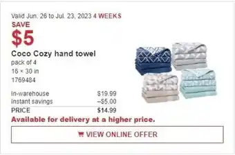 Costco Coco Cozy hand towel offer