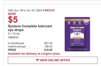 Costco Systane complete lubricant eye drops offer
