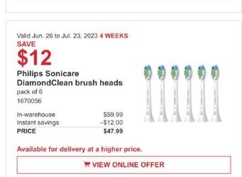 Costco Philips sonicare diamondclean brush heads offer