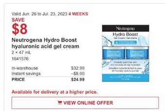 Costco Neutrogena hydro boost hyaluronic acid gel cream offer
