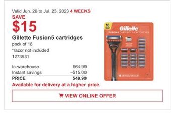 Costco Gillette fusion5 cartridges offer