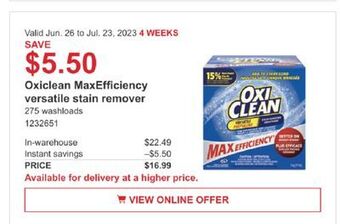 Costco Oxiclean max efficiency versatile stain remover offer