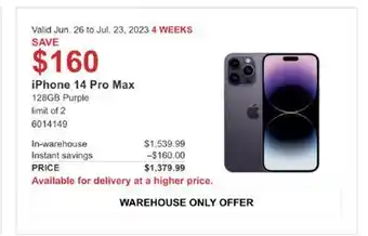 Costco Apple iphone 14 pro max offer