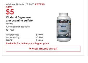 Costco Kirkland signature glucosamine sulfate offer