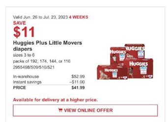 Costco Huggies plus little movers diapers offer
