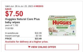 Costco Huggies natural care plus baby wipes offer