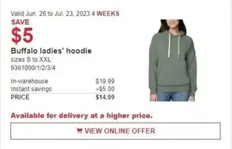 Costco Buffalo ladies' hoodie offer