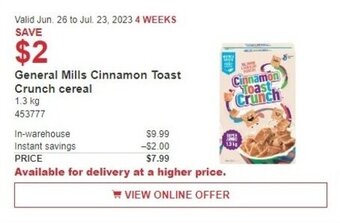 Costco General Mills Cinnamon Toast Crunch cereal offer