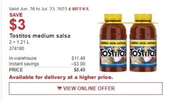 Costco Tostitos medium salsa offer