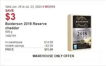 Costco Balderson 2018 Reserve cheddar offer
