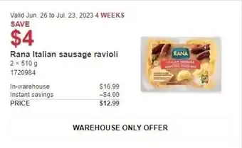 Costco Rana Italian sausage ravioli offer