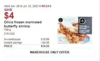 Costco Olivia frozen marinated butterfly shrimp offer