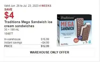 Costco Traditions Mega Sandwich ice cream sandwiches offer