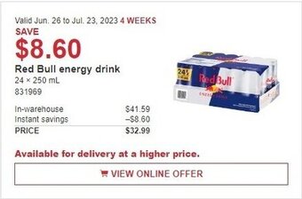 Costco Red Bull energy drink offer