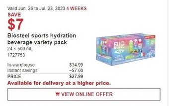 Costco Biosteel sports hydration beverage variety pack offer