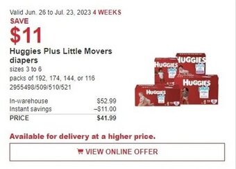 Costco Huggies Plus Little Movers diapers offer