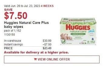 Costco Huggies Natural Care Plus baby wipes offer